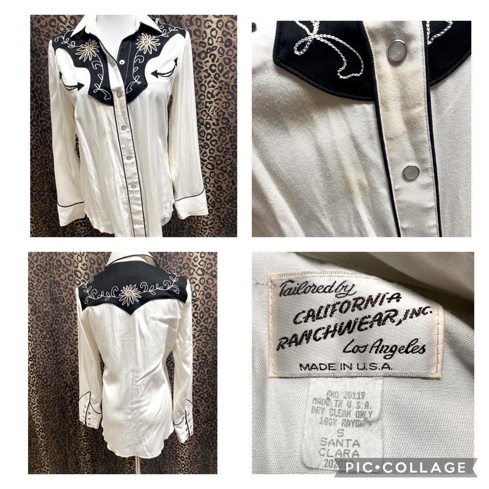 Black and white vintage California Ranchwear cowgirl top